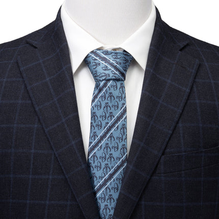 Star Wars Mandalorian and Mythosaur Blue and Navy Striped Tie