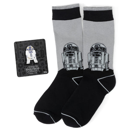Star Wars R2-D2 Men's Gray and Black Mod Dress Socks and Lapel Pin Set