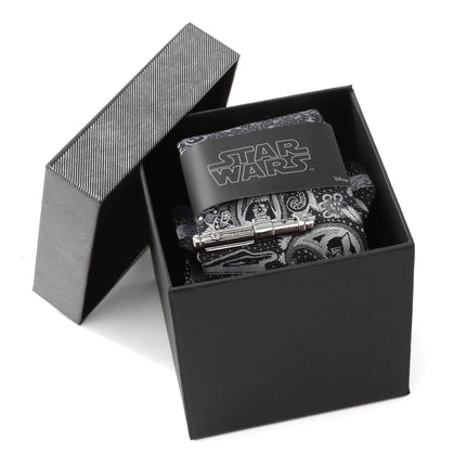 Darth Vader Black and Gray Paisley Tie and LIGHTSABER Tie Clip Set