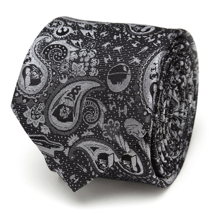 Darth Vader Black and Gray Paisley Tie and LIGHTSABER Tie Clip Set