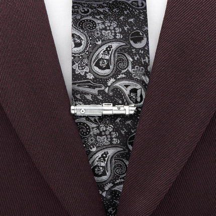Darth Vader Black and Gray Paisley Tie and LIGHTSABER Tie Clip Set