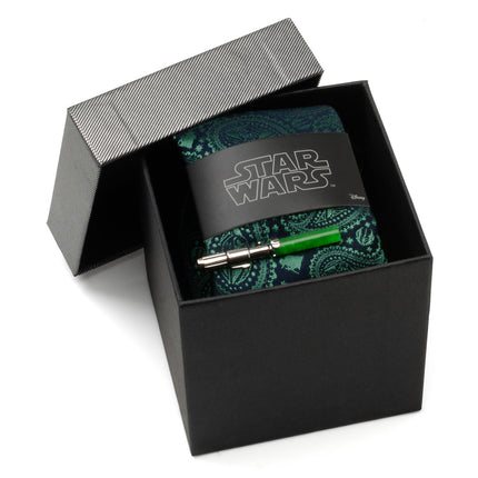Yoda Green and Blue Paisley Tie and LIGHTSABER Tie Clip Set