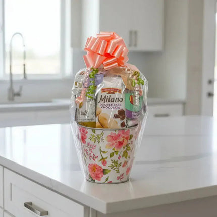 Floral Gourmet Snack Gift Basket | Decorative Bucket for Any Occasion