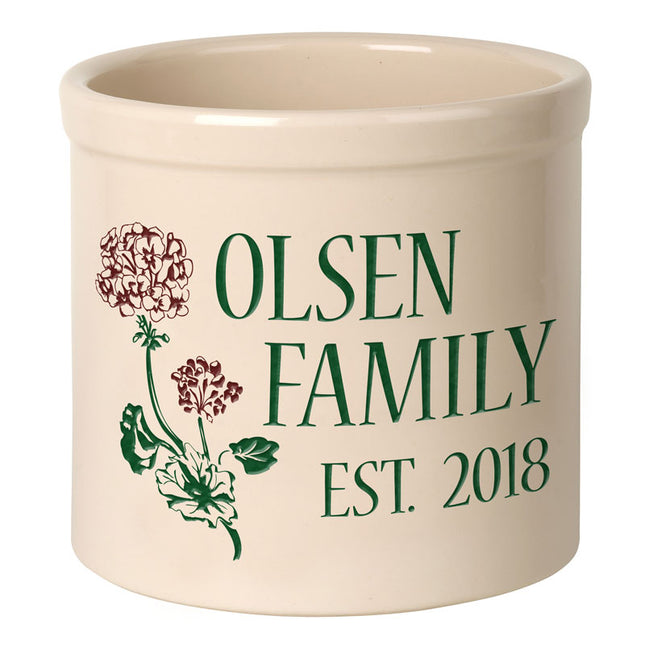 Personalized Geranium Established 2 Gallon Stoneware Crock