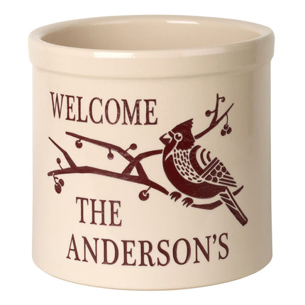 Personalized Deco Cardinal Welcome 2 Gallon Stoneware Crock