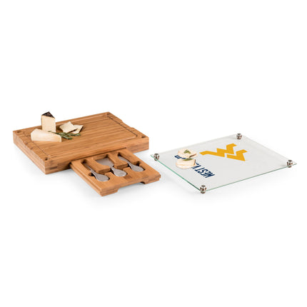 West Virginia Mountaineers Glass Top Cheese Cutting Board & Tools Set