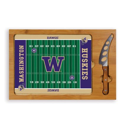 Washington Huskies Football Field Glass Top Cutting Board & Knife Set