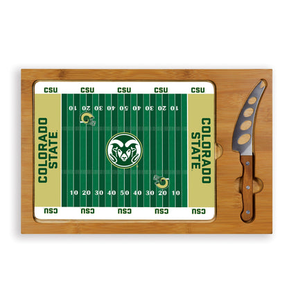 Colorado State Rams Football Field Glass Top Cutting Board & Knife Set