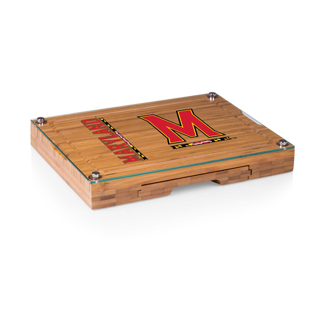 Maryland Terrapins Concerto Glass Top Cheese Cutting Board & Tools Set