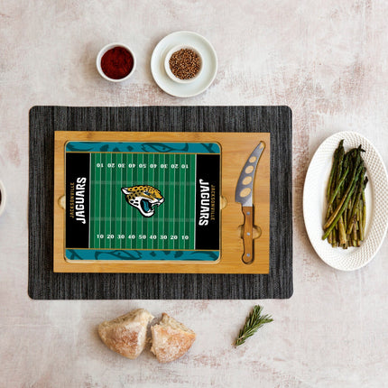 Jacksonville Jaguars Football Field - Icon Glass Top Cutting Board & Knife Set
