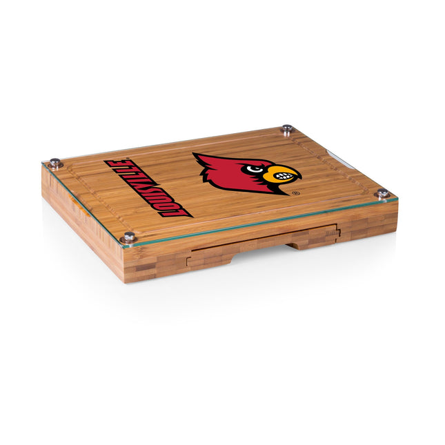 Louisville Cardinals Glass Top Cheese Cutting Board & Tools Set