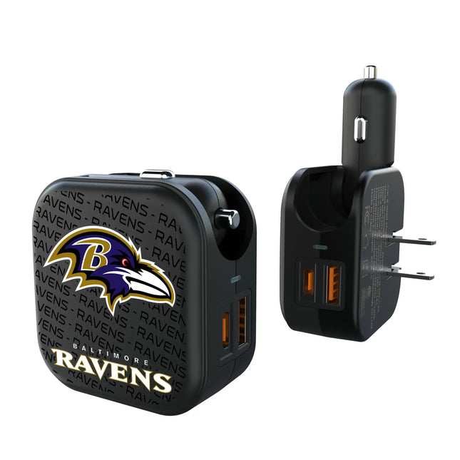 Baltimore Ravens Text Backdrop 2 in 1 USB A/C Charger