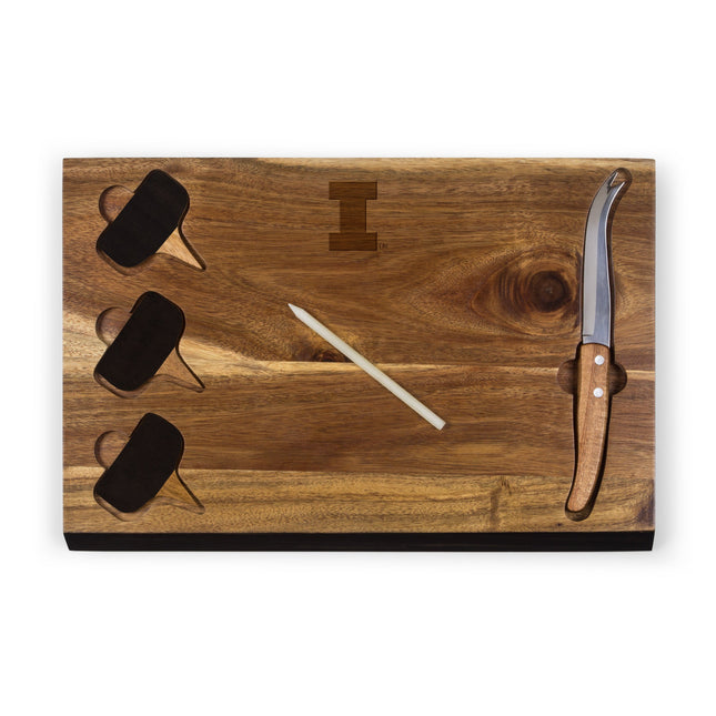 Illinois Fighting Illini Delio Acacia Cheese Cutting Board & Tools Set
