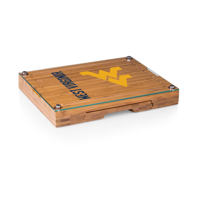 West Virginia Mountaineers Glass Top Cheese Cutting Board & Tools Set