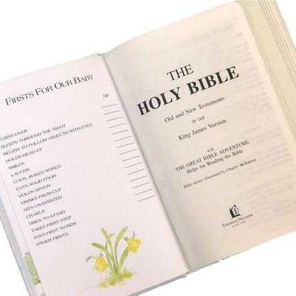 Personalized Baby’s First Bible In Microstripe Cotton with Large Cross