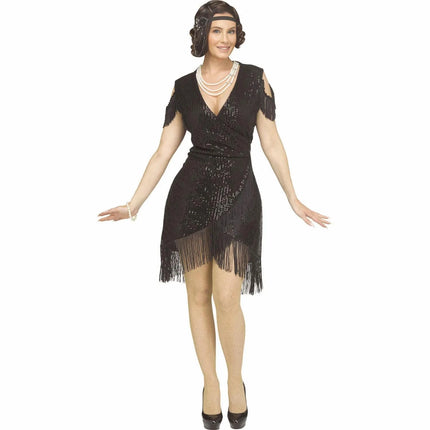 Adult Gatsby Girl Black Fringe Dress Costume