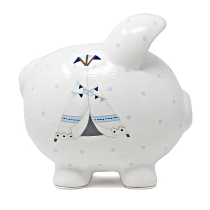 Blue Bohemian Handpainted Piggy Bank