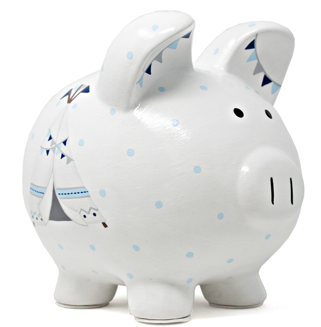 Blue Bohemian Handpainted Piggy Bank