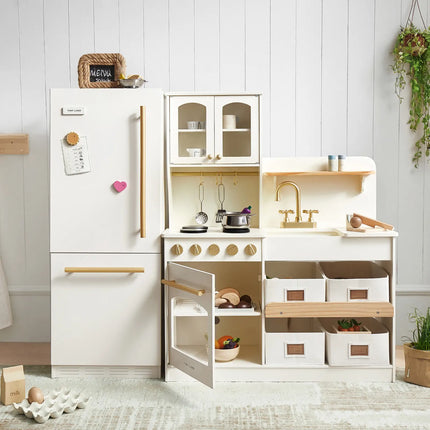 Tiny Land Play Kitchen Accessories - Play Kitchen Fridge: Wooden Cabinet Refrigerator for Kids