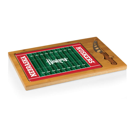Nebraska Cornhuskers Football Field Glass Cutting Board & Knife Set