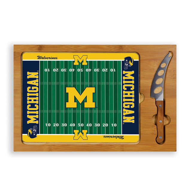 Michigan Wolverines Football Field Glass Top Cutting Board & Knife Set