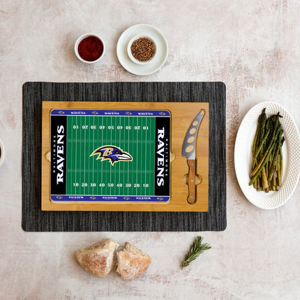Baltimore Ravens Football Field - Icon Glass Top Cutting Board & Knife Set