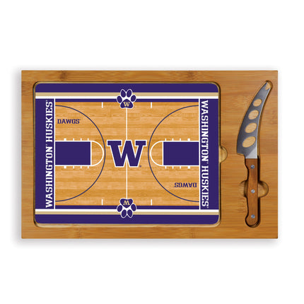 Washington Huskies Basketball Court Glass Cutting Board & Knife Set
