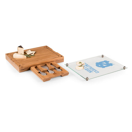 North Carolina Tar Heels Glass Top Cheese Cutting Board & Tools Set
