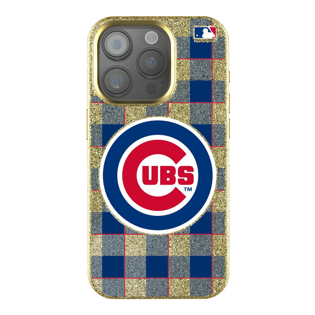 Chicago Cubs Plaid Bling Phone Case for Apple iPhone