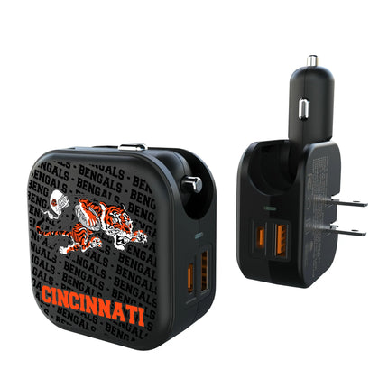 Cincinnati Bengals 2 in 1 USB A/C Charger Historic Text