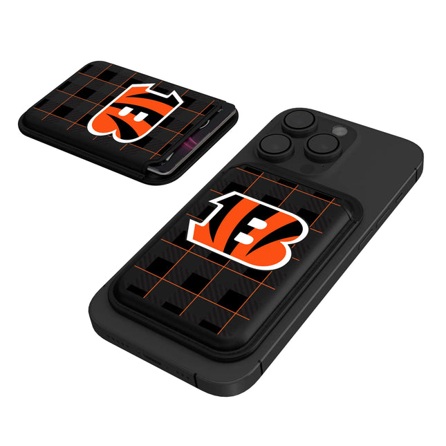 Cincinnati Bengals Black Magnetic Credit Card Wallet Plaid