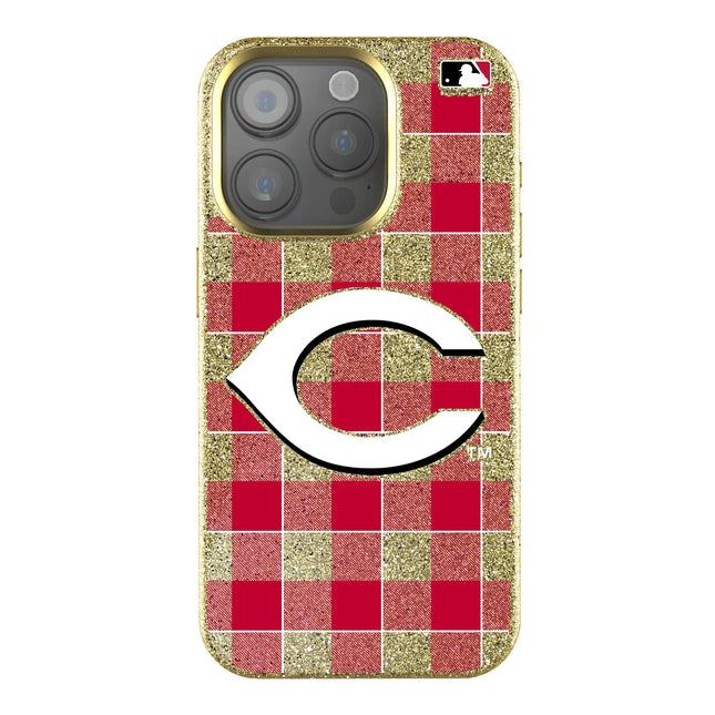 Cincinnati Reds Plaid Bling Phone Case for Apple iPhone