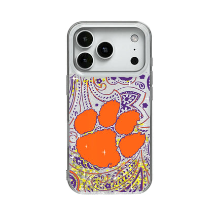 Clemson University Tigers Paisley Glitter Phone Case for Apple iPhone