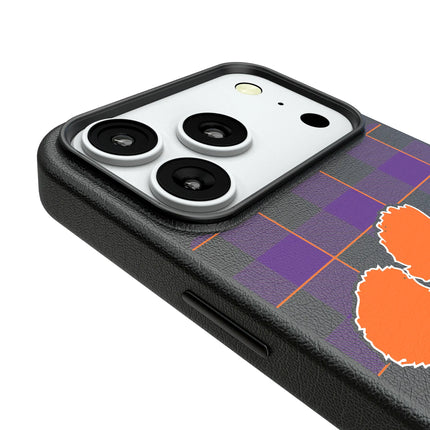 Clemson University Tigers Plaid MagSafe Compatible Phone Case for Apple iPhone