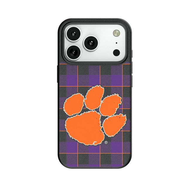 Clemson University Tigers Plaid MagSafe Compatible Phone Case for Apple iPhone
