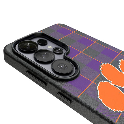 Clemson University Tigers Plaid MagSafe Compatible Phone Case for Samsung Galaxy
