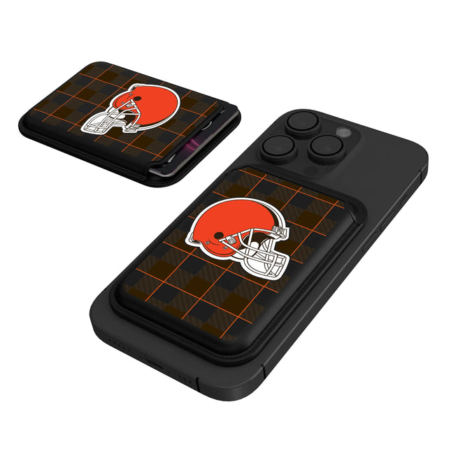 Cleveland Browns Black Magnetic Credit Card Wallet Plaid
