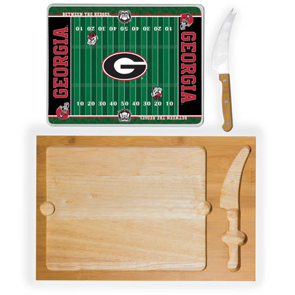 Georgia Bulldogs Football Field Glass Top Cutting Board & Knife Set