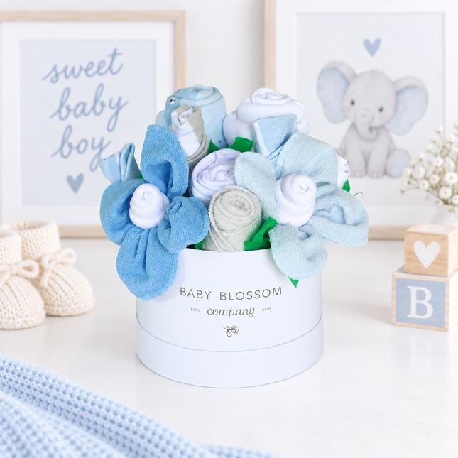 Blue Hatbox Bouquet - Petite