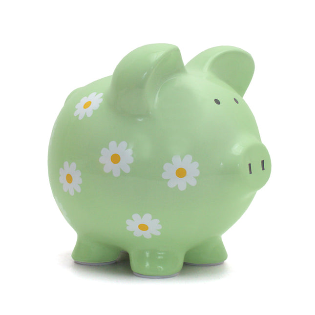 Green Daisy Large Piggy Bank