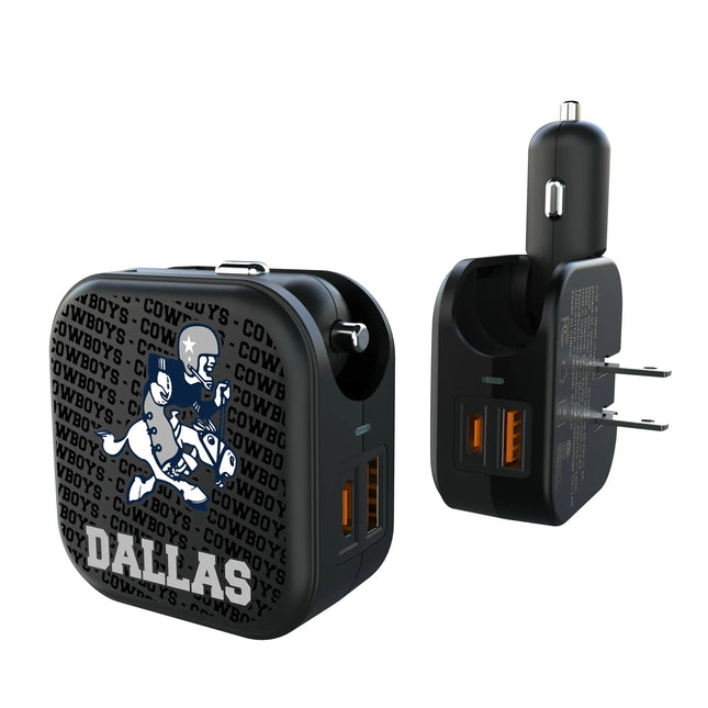 Dallas Cowboys 2 in 1 USB A/C Charger Historic Text