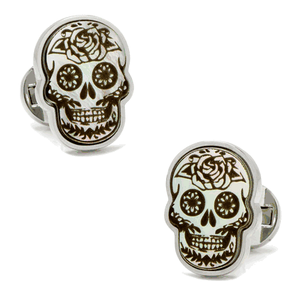 Day of the Dead Skull White Mother of Pearl Cufflinks