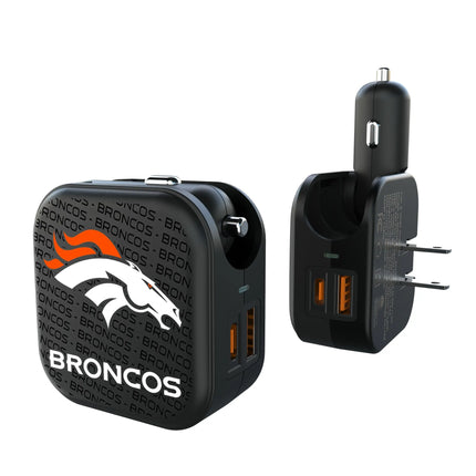 Denver Broncos Text Backdrop 2 in 1 USB A/C Charger