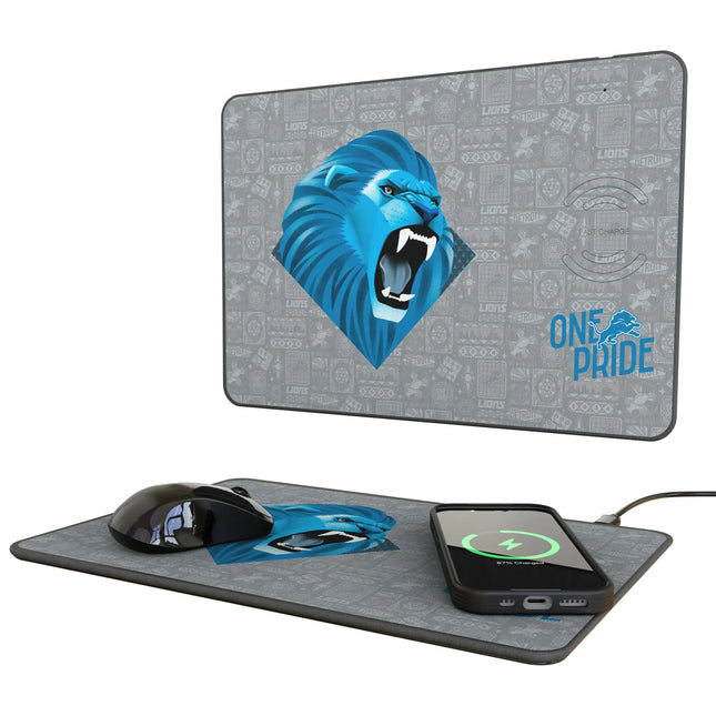 Detroit Lions 15-Watt Wireless Charger & Mouse Pad Deco