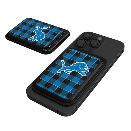 Detroit Lions Black Magnetic Credit Card Wallet Plaid