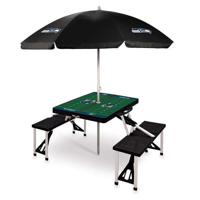 Seattle Seahawks - Picnic Table Portable Folding Table with Seats and Umbrella