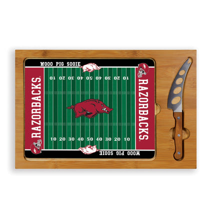 Arkansas Razorbacks Football Field Glass Top Cutting Board & Knife Set