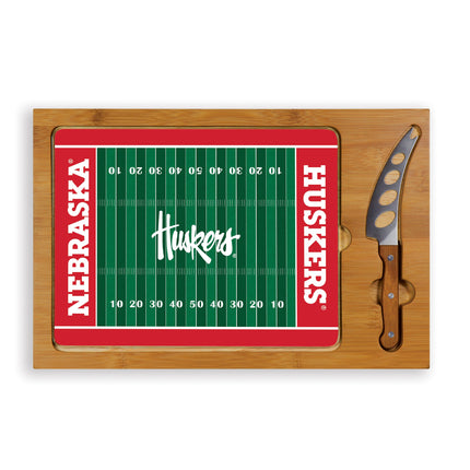 Nebraska Cornhuskers Football Field Glass Cutting Board & Knife Set