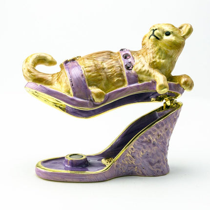 Cat sitting on an Evening Shoe Trinket Box