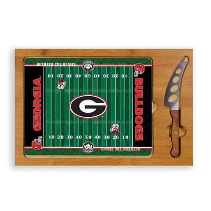 Georgia Bulldogs Football Field Glass Top Cutting Board & Knife Set